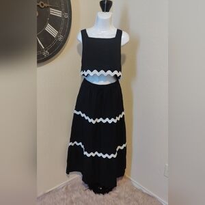 2 Piece Summer Casual Sleeveless Cropped Tank Top High Waisted Maxi Skirt Set